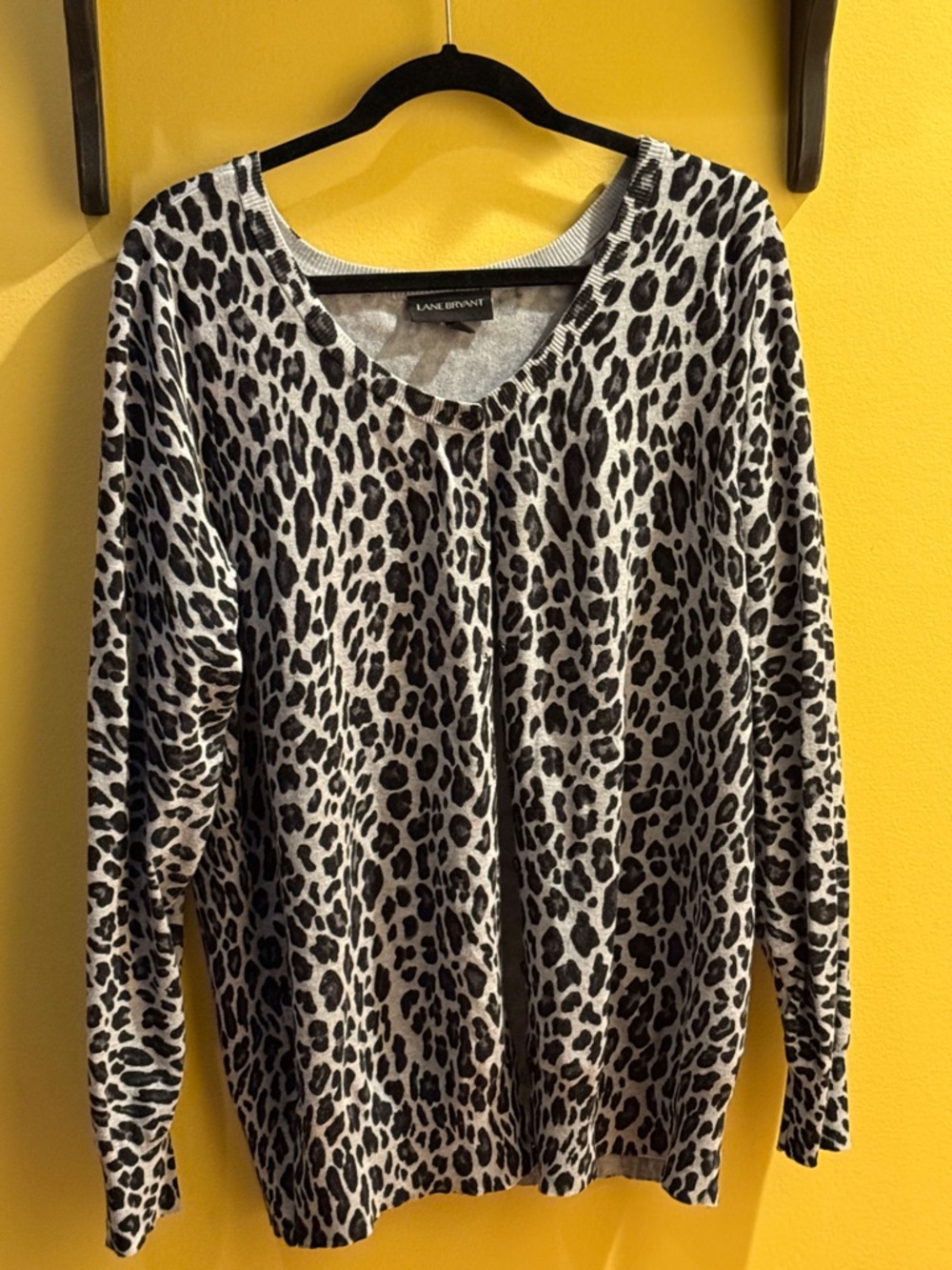 Lane Bryant Black & Grey Leopard Print Cardigan Sweater
